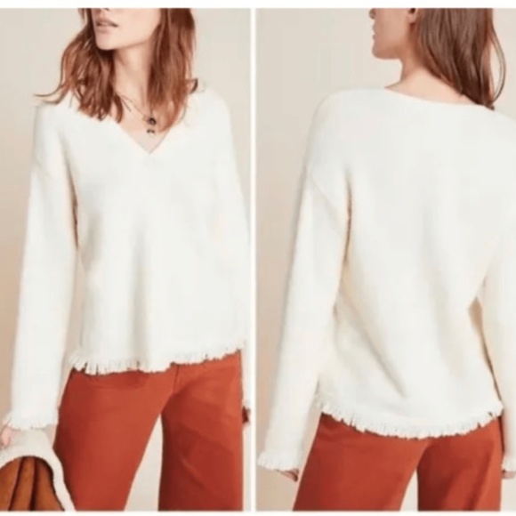 Anthropologie Sweaters - Anthropologie Joy Fringed V-Neck Sweater